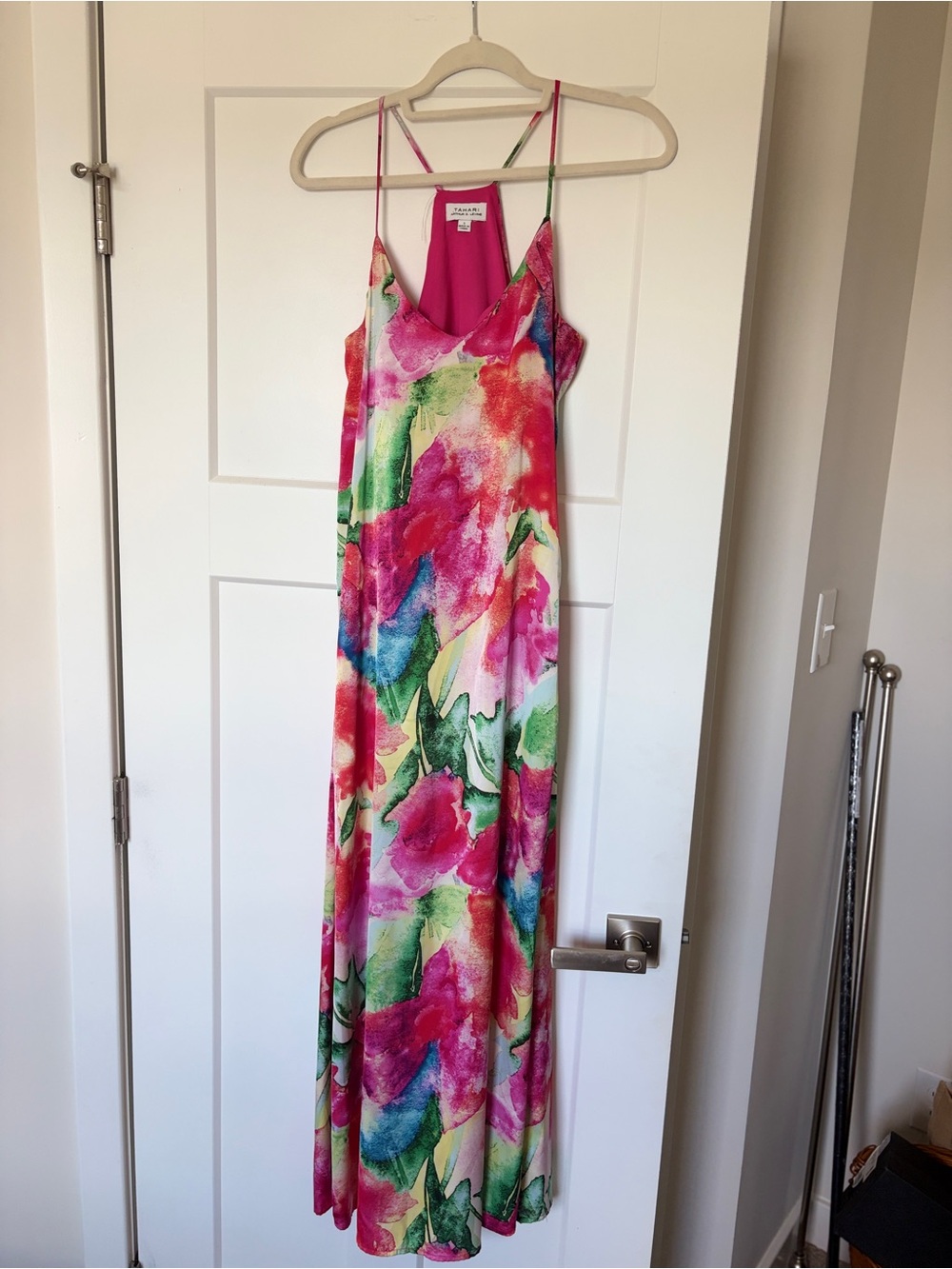Tahari Pink Multi Floral Watercolor Maxi Dress